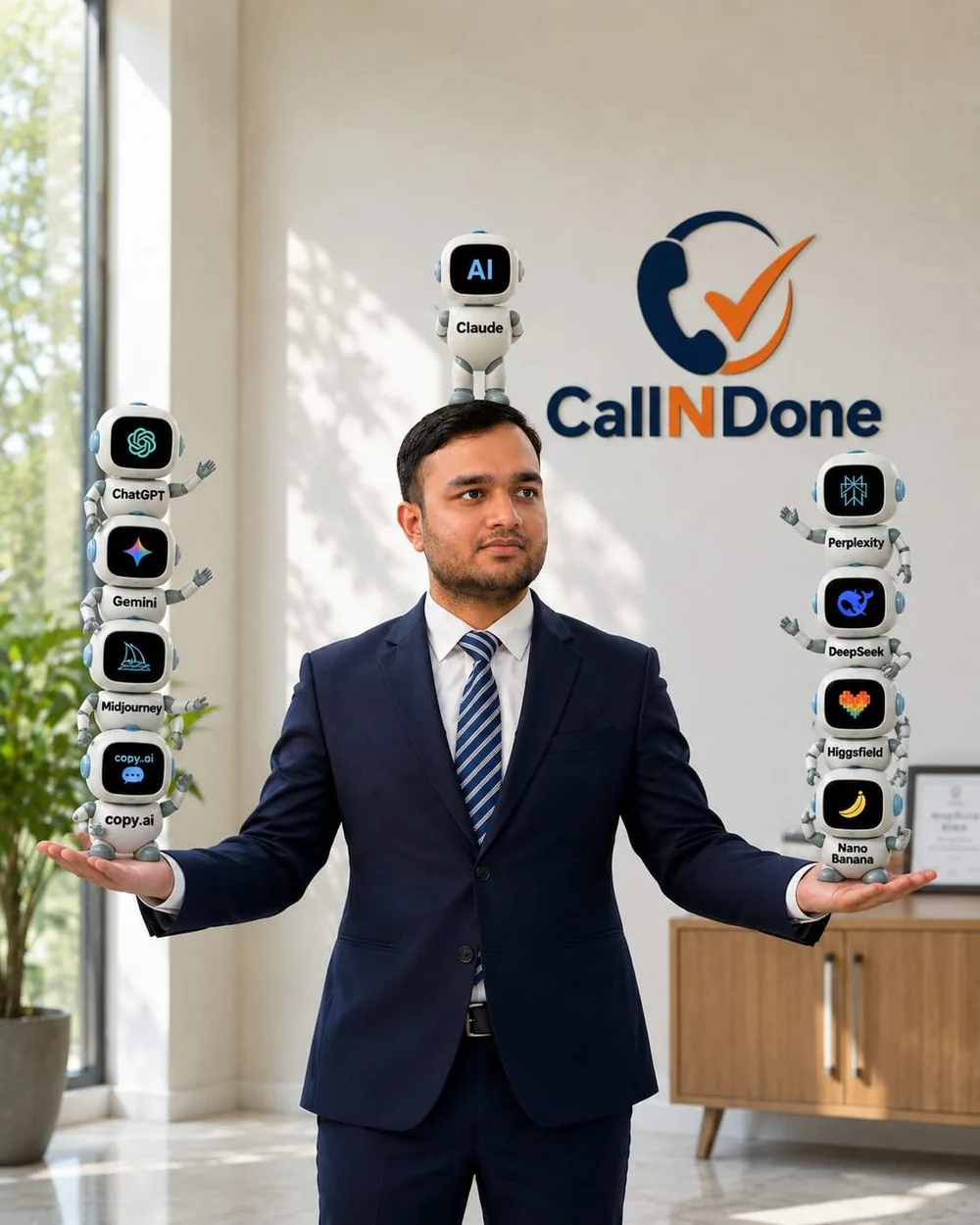 CallNDone founder with the AI tools the team runs on